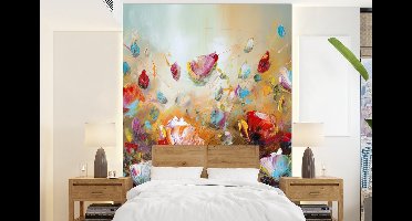 Behang - Fotobehang Bloemen - Kunst - Natuur - Olieverf - Breedte 160 cm x hoogte 220 cm