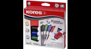Whiteboard & Flipover markers Kores XW2, beitelvormige punt 3-5mm 4 stuks en wisser