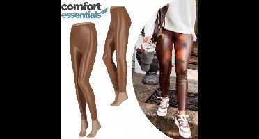 Legging Dames Leather Look – Latex Legging – Bruin - Maat S/M - Leren Broek Dames – Leren Legging Dames – Lederlook Legging