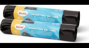 Dumil Vuilniszak met trekband - 15 zakken van 60 liter - 2 rollen