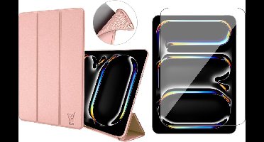 Hoes en Screenprotector geschikt voor iPad Pro 11 inch 2024 – Smart Cover met Tri-Fold Stand – Schokbestendig – Auto Wake/Sleep – TPU Backcase – Rose