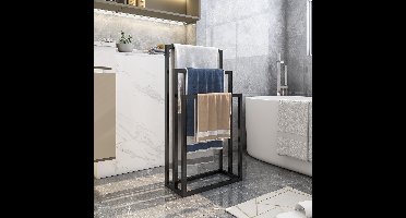 Towel Rail Standing Black 3-Tier Organiser Bathroom Towel Rack Towel Ladder Towel Holder for Bathroom, Hotels, Towel Ladder
