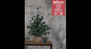 Mini Kerstboom Furu -60cm -lichtkleur: Warm Wit -Werkt op batterijen -Met timer functie -Kerstdecoratie
