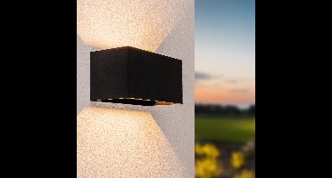 HOFTRONIC Kansas dubbel - Wandlamp - Zwart - IP65 waterdicht - 3000K Warm wit - 12 Watt - Moderne muurlamp - Up down light - zowel geschikt als binnen- en buitenverlichting