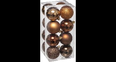 Atmosphera kerstballen - 16x stuks - brons - kunststof - 7 cm