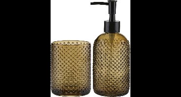 Arti Casa Zeeppompje/dispenser - incl. extra drinkglas - okergeel - glas - 15 x 19 x 8 cm - zeeppomp en beker