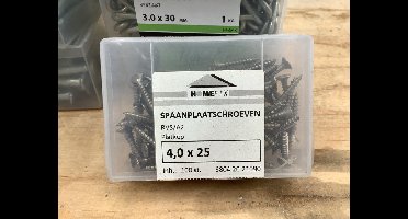Houtschroef. Rvs-A2. 4.0 x 25 mm. Lang. Platkop. Kruiskop. 100 stuks. Homefix.
