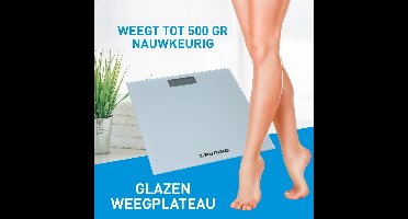Grundig Digitale Personen Weegschaal - Weegschaal tot 180kg - Personenweegschaal meet in kg/lb - Precisieweegschaal tot 500gr Nauwkeurig - met Digitaal Display - Zwart - Glas