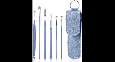 Oorsmeer Verwijderaar Set - 6 Delig - Oorreiniger - RVS Ear Cleaner - RVS Oorsmeer Verwijderaar- blauw