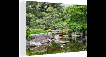 OneMillionCanvasses - Canvas schilderij - Brug - Stenen - Water - Bomen - Japan - Canvas doek - 150x100 cm - Schilderijen op canvas - Muurdecoratie - Woonkamer