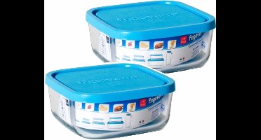 Bormioli Rocco Bewaarbakje/vershoudbakje Vigo - 4x - glas - vierkant - met deksel - 340 ml - meal prep