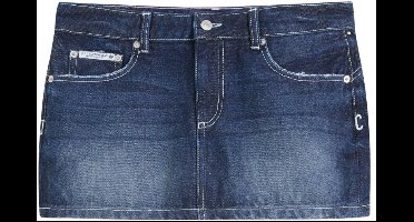 Juicy Couture Stretch Denim Low Rise Mini Skirt Back Pocket Dog Crest BLAUW - Maat W32
