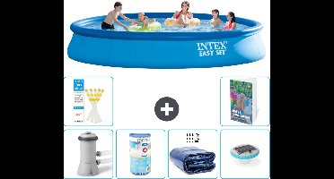 Intex Rond Opblaasbaar Easy Set Zwembad - 457 x 84 cm - Blauw - Inclusief Pomp Filter - Solarzeil - Verlichting - 7-delig