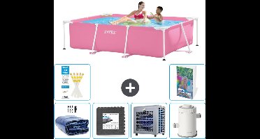 Intex Rechthoekig Frame Zwembad - 220 x 150 x 60 cm - Roze - Inclusief Solarzeil - Vloertegels - Warmtepomp - Zwembadfilterpomp - 7-delig