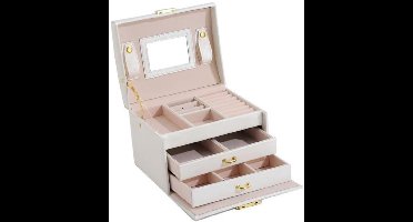 GELLDG Sieradendoos - Juwelendoos met 4 Niveaus en Glazen Deksel - 17.5x14x13cm - Gemakkelijk Te Gebruiken en Draagbaar - Geschikt voor Zonnebrillen Grote Juwelen en Andere Accessoires - Plastic