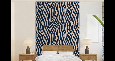 Behang - Fotobehang Zebra - Patroon - Blauw - Beige - Breedte 140 cm x hoogte 220 cm