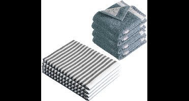 Byrklund Keuken- en Theedoeken set Dry Dishes & Dry Hands Blauw - 8-delige Set - 100% Katoen - Hoge Absorptie & OEKO-TEX