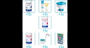 Zwembad Onderhoudspakket - Onderhoud Zwembad - bevat Chloor - Testrips - Chloordrijver - PH-min - PH-plus - Skimmer en Zwembadgids (7-delig)