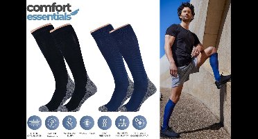 Comfort Essentials - Compressiekousen - Compressie Sokken - 2 Pack - Blauw/Zwart - Maat 35-38 - Hardloopsokken - Steunkousen - Sportsokken - Skisokken
