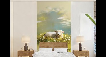 Behang - Fotobehang Schaap - Weide - Groen - Breedte 120 cm x hoogte 240 cm