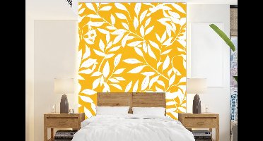 Behang - Fotobehang Bladeren - Takken - Geel - Breedte 160 cm x hoogte 220 cm