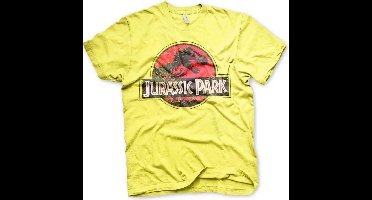 Jurassic Park Heren Tshirt -M- Distressed Logo Geel