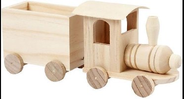 Speelgoed rein met wagon. H: 9.5 cm. L: 21.5 cm. B: 6.5 cm. 1 stuk