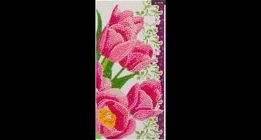 Diamondpainting Crystal Art Kaart Roze tulpen 11x22cm