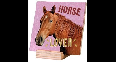 Relaxwonen - Decotegel met Standaard - Horse Lover - Roze - 11x11x0.5 cm