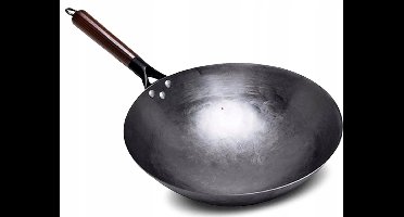 Gietijzeren Wok Pan 40cm - Traditioneel Koken met Houten Handvat