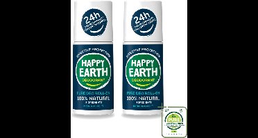2 x Happy Earth – Deodorant Roll-On – 100% Natuurlijk Men Protect – 75 ml - Grootverpakking - Vaatwasstrips - Natuurlijke Deodorant Voor Mannen - Frisse Geur - Deodorant Zonder Aluminium - Huidvriendelijk - Vegan Deodorant