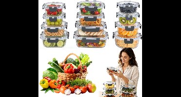 12x Glazen Voedselcontainers met Deksel - Hittebestendig - 6.74L