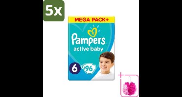 5 x Pampers - Active Baby - Luiers - Maat 6 (13-18 kg) - Extra Groot - 96 Luiers - Bulkverpakking - Luiers voor baby - Douchemop - Droge luiers