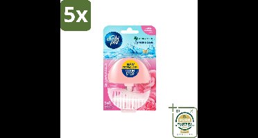 5 x Ambi Pur - Toiletblok - 5in1- Wilde Roos & Roze Grapefruit - 1 Blok - Wasstrips - Toilet - Toiletblok - Frisheid - Super Shine - Anti-kalk
