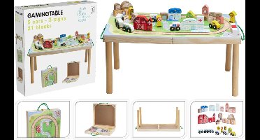 Relaxwonen Houten Treintafel met Treinbaan – 30-delige Speelset – Inclusief 5 Auto’s, Blokken en Seinen – 59,6 x 29,8 x 29 cm