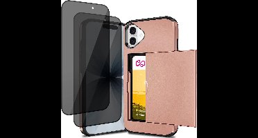 Hoesje met Pasjeshouder geschikt voor iPhone 17 - 2x Privacy Screen Protector FullGuard - Back Cover SlideCase Roségoud & Screenprotector