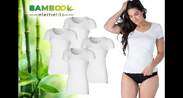 Bamboo - T Shirt Dames - Bamboe - Ronde Hals - 4 Stuks - Wit - S - Bamboe Ondershirt - Anti Zweet Shirt - Ondershirt - Extra Lang - Dames shirts Korte Mouw