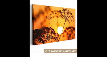OneMillionCanvasses - Canvas - Schilderij - Zon - Planten - Oranje - Horizon - Foto op canvas - Canvas doek - 90x60 cm - Wanddecoratie