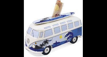 BRISA VW Collection - Volkswagen T1 Bulli Bus spaarpot-varken-blik met surfplank, cadeau-idee/fansouvenir (keramiek/schaal 1:18)