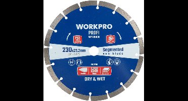 WORKPRO WP405038 – Diamantschijf Ø230 mm x 22,2 mm – Gesegmenteerd – Voor Beton, Steen & Tegels – Droog & Nat Gebruik