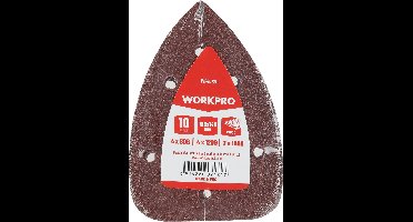 WORKPRO WP407211 – Schuurvellen Klittenband 90 × 140 mm – Set van 10 stuks – Korrel 80G / 120G / 180G – Aluminiumoxide