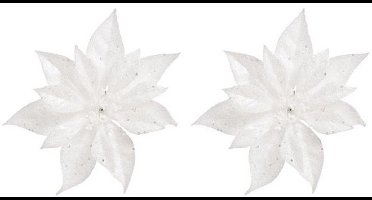 Cosy & Trendy Kerstboomversiering - 2x - bloem - op clip - witte kerstster - 18 cm