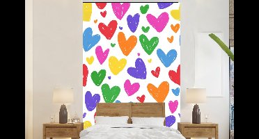 Behang - Fotobehang Hartjes - Patroon - Kleurrijk - Tekening - Breedte 145 cm x hoogte 220 cm