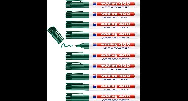 edding 400 permanent marker - groen - 10 stiften - ronde punt 1 mm - watervast, sneldrogend - wrijfvast - voor karton, kunststof, hout, metaal, glas