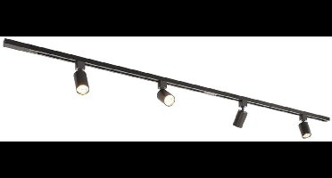 HOFTRONIC railverlichting pakket recht – 2 meter – 4x GU10 railspots 2700K warm wit – dimbaar – aluminium zwart – IP20 – modulair – 230V – railverlichting woonkamer keuken
