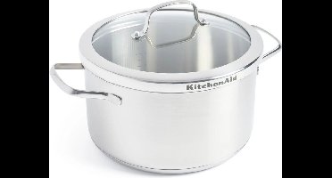 Kitchenaid - Roestvrijstalen pan met glazen deksel - ø24 - 5,7L - Geschikt voor alle warmtebronnen inclusief inductie