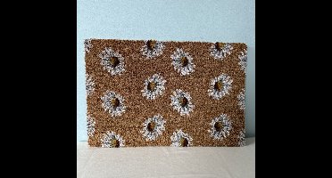 Deurmat - Bruin - Zwart - 38x58 cm - Kokos - Anti slip - Daisies - 58x38x1.5cm