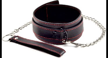 Halsband met riem - Zwart met Rood