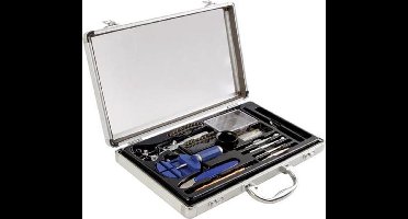 Velleman Gereedschapset voor horlogemaker, 13-delig, in aluminium koffer met doorkijkdeksel, metaalkleur