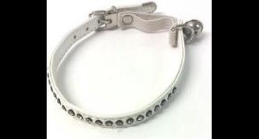 Animalking Kattenhalsband met Belletje - Kattenriem - Kattenbandje - Cat Collar - Wit met Diamanten